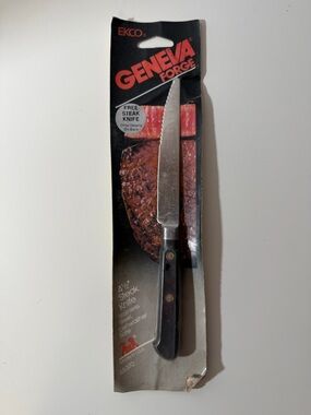 Vintage EKCO Geneva Forge 4.5” Steak Knife USA Stainless Steel Black Handle NOS